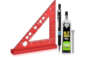 Small Square Tool with Fixed 0.7mm Mechanical Pencil & 90° Miter Angle Pin - Mini Carpenter's Precision Square for Woodworkin