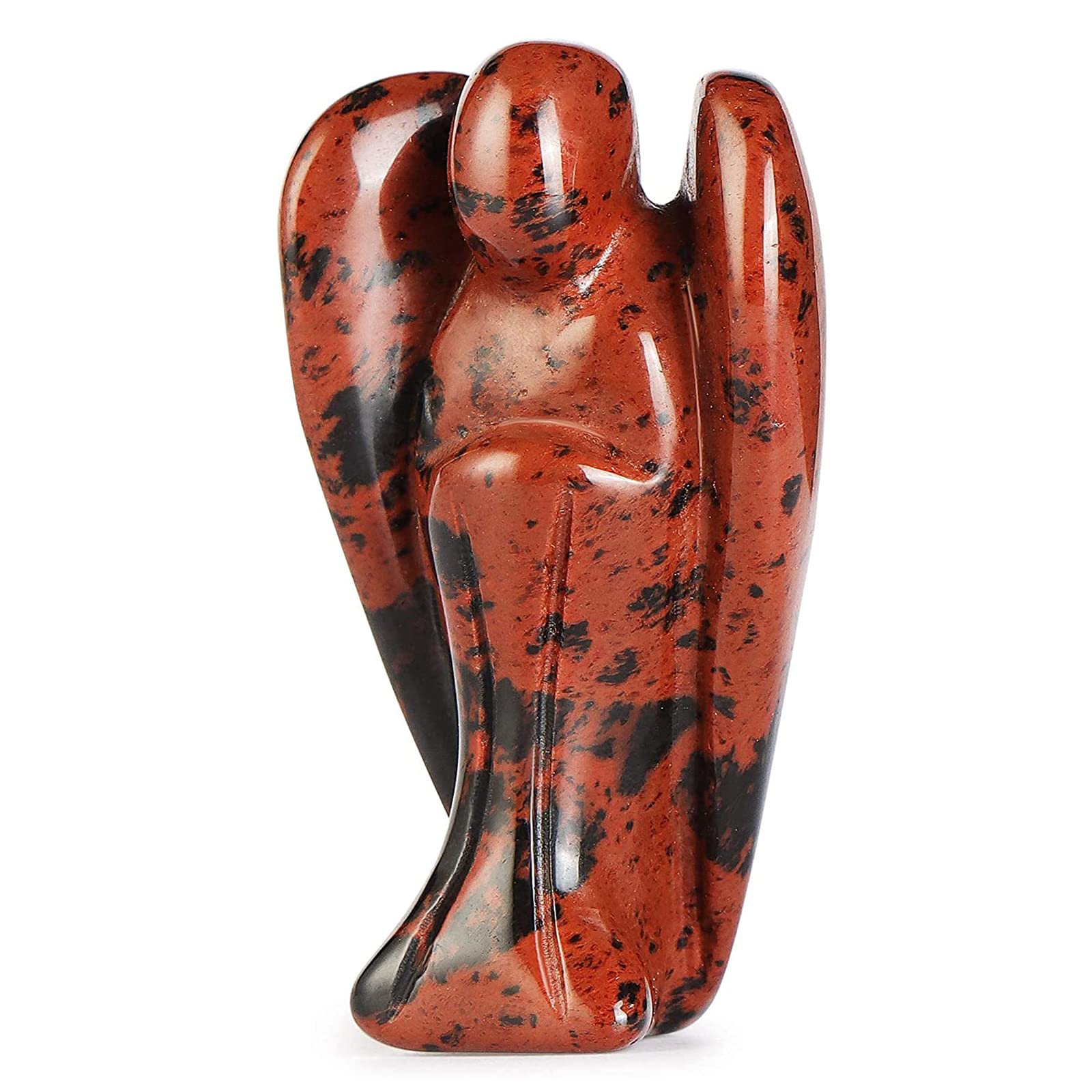 Artistone 2" Guardian Angel Gifts Figurine Gemstone Carved Pocket Angel Statue Healing Crystals Ornaments for Home Decor(Mahogany Jasper)