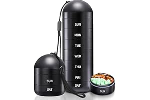 Zannaki Weekly Pill Organizer 7 Day 2 Times a Day, Portable Metal Travel Waterproof AM PM Pill Box,Large Pill Case Container, BPA Free Daily Medicine Organizer Holder for Vitamin, Fish Oil, Supplement
