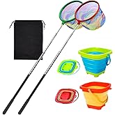 Autokcan 2PCS Fishing Net with Bucket, Telescopic Fishing Landing Net, Collapsible Youth Sand Bucket, Youth Fish Butterfly Catching for Freshwater Saltwater Outdoor Activities