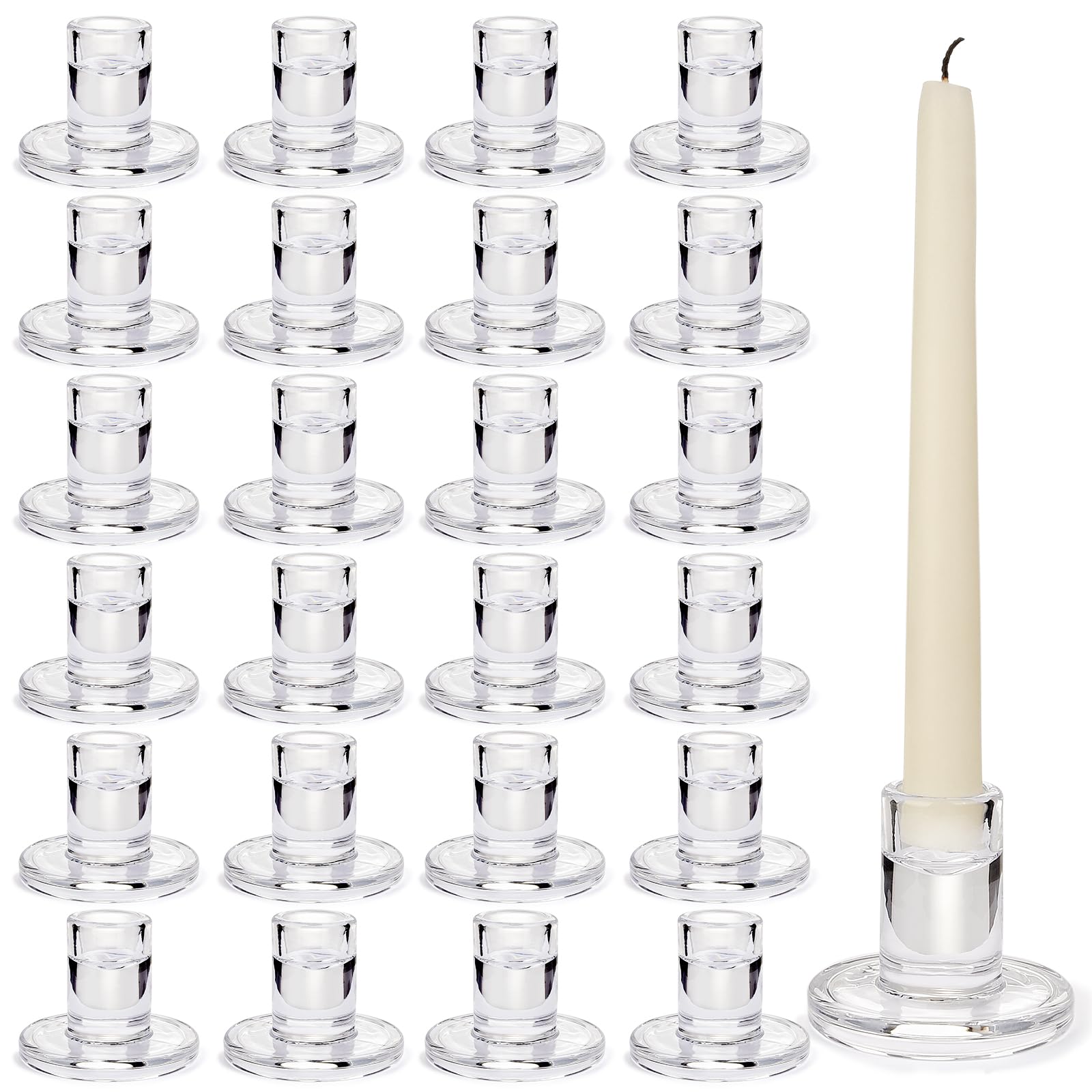 Photo 1 of 24PCS Taper Candle Holders Bulk,Clear Glass Candlestick Holders,Heat-Resistant Glass Candle Holder for Table Centerpieces, Wedding,Dinner Party and Home Decor