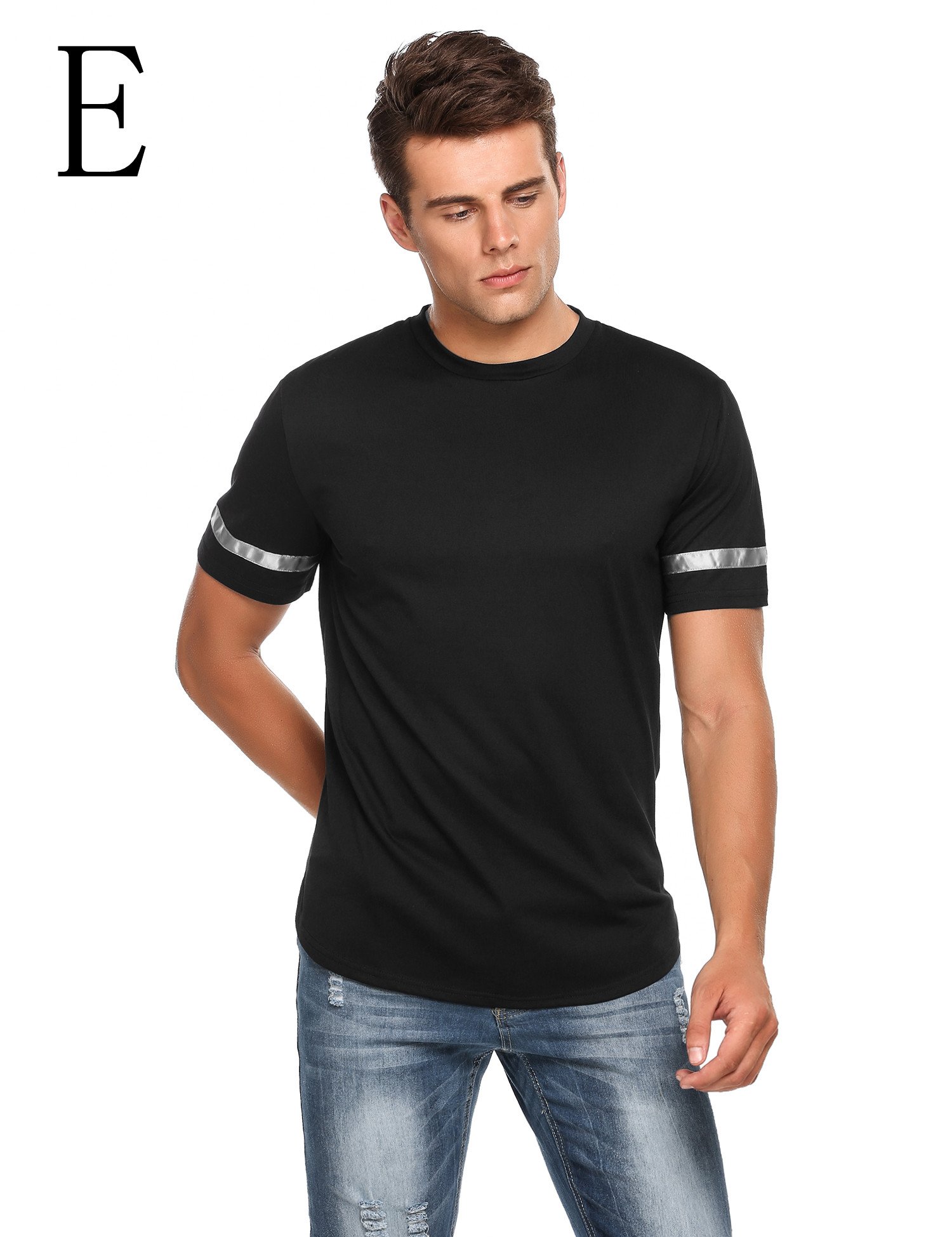 HOTOUCH Men\'s Crew Neck Rugged Outdoor Summer Short Sleeve Causal Stripes T-Shirt,Black,Small