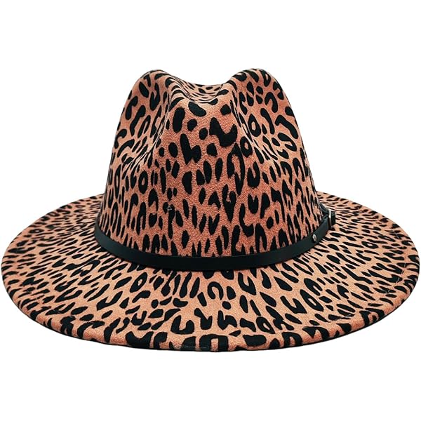 Leopard Print Fedora Hat Wide Brim Trilby Felt Panama Hat  display picture 2