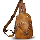 Genuine Leather Small Sling Bag for Women Crossbody Purse Handmade Hiking Daypack Retro Shoulder Backpack Vintage Chest Bags