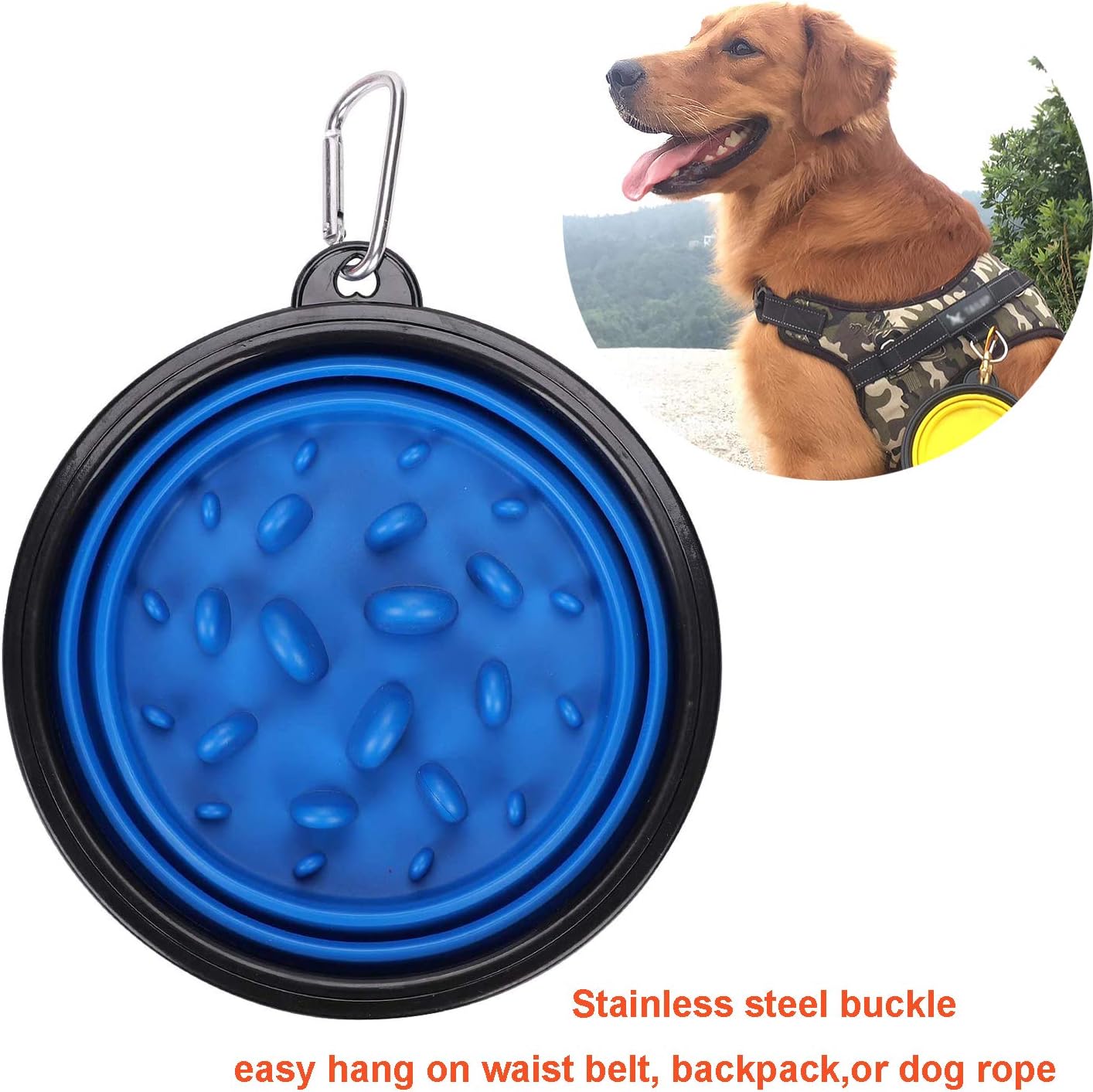 Slow Feeder Dog Bowl Slow Eating Dog Bowl Pet Bloat Stop Puzzle Cat Bowl Interactive Feeder Foldable Travel Feeder for Large Medium Small Dogs Indoor Outdoor Camping Hiking - Image 3