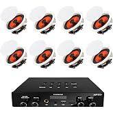 STUDIOFINIX 6.5 Inch Bluetooth 5.4 Ceiling Speakers with 4-Zone 8-Channel Amplifier,Independent Zone Volume Control for Home Theater, Studio,Multi-Room Audio System（8 Speakers）