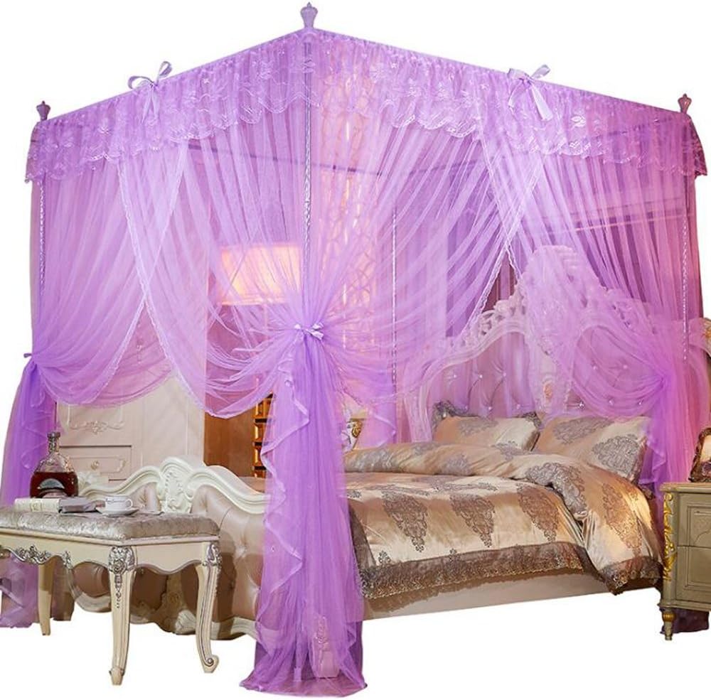 Mengersi 4 Corners Post Canopy Bed Curtain for Girls & Adults Cute
