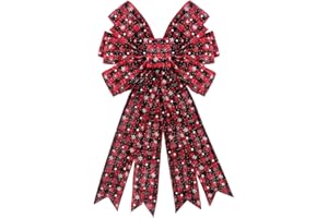 THREETOLS Large Christmas Bows for Wreaths, Red Buffalo Bow Holiday Wreath Bows for Front Door, Snowflake Wreath Bows Red and Black Plaid Bows for Indoor Outdoor Christmas Tree Wedding Party Decorations