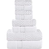 Superior Cotton Chevron 8 Piece Assorted Towel Set, Zero Twist, Quick Dry, Home Essentials, Shower, Spa, Luxury Plush Soft Absorbent Towels, Includes 2 Bath, 2 Hand, 4 Washcloth/Face Towels, White