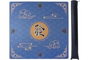 ZGME Mahjong Mat, Anti Slip & Noise Reduction Table Cover for Mahjong, Dominoes, Poker, Card, Tile and Board Games, Rubber Game Mat with Carrying Bag and 3 Dice (Blue, 31.5 x31.5 Inches)