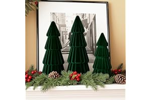 Joyhalo Tabletop Christmas Trees, Set of 3 Velvet Christmas Trees Indoor Xmas Decoration Centerpieces for Table, Mantel, Holiday, Party and Home Decor, Green