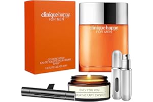 Clinique Happy for Men- Mens Cologne - Gift Set Pack With Lavender Soy Candle, Car Air Fresheners, and Empty Travel Perfume Atomizer