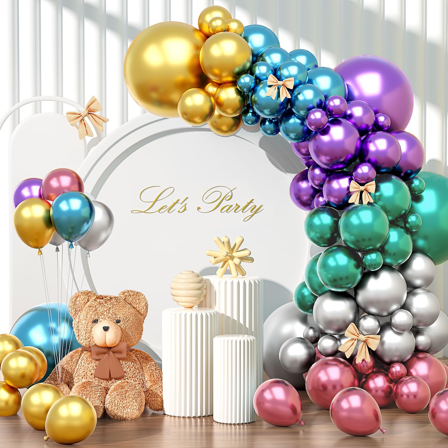 Photo 1 of 135pcs Metallic Balloons Different Sizes 18" 12" 10" 5" Chrome Latex Balloon Garland Arch Kit for Birthday Baby Shower Gender Reveal Wedding Party Decorations (24-Metallic Colorful)