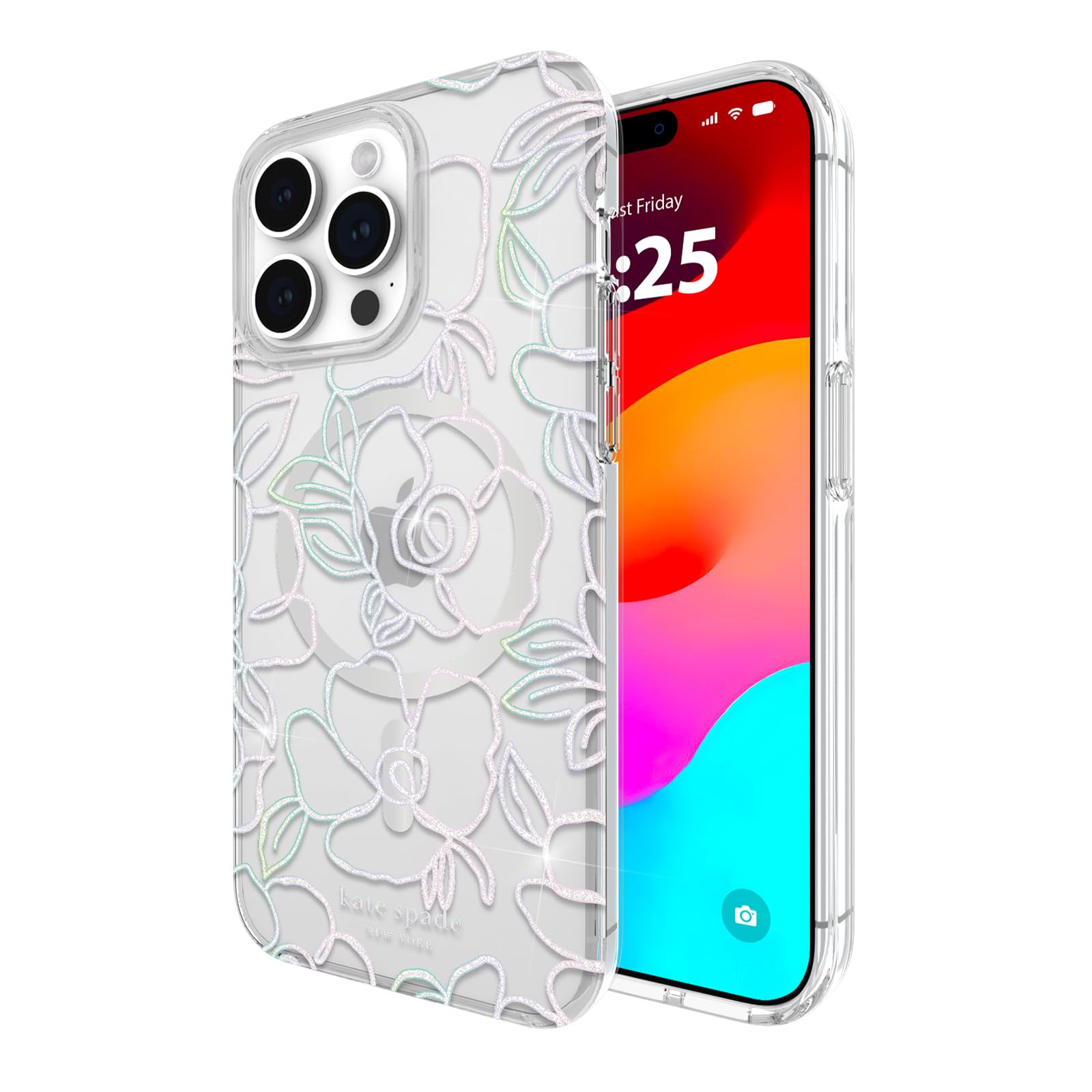 kate spade new york iPhone 15 Pro Max Case, Compatible with MagSafe - Modern Floral Silver