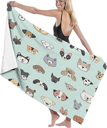 Amazon 面白い犬の顔ビーチタオルパーソナリティスイミングプール水特大バスタオル32x52インチ 80 X 130 Cm バスタオル ホーム キッチン オンライン通販