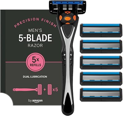 by Amazon Men's 5 Blade Razor + 6 Dual Lubrication Refills
