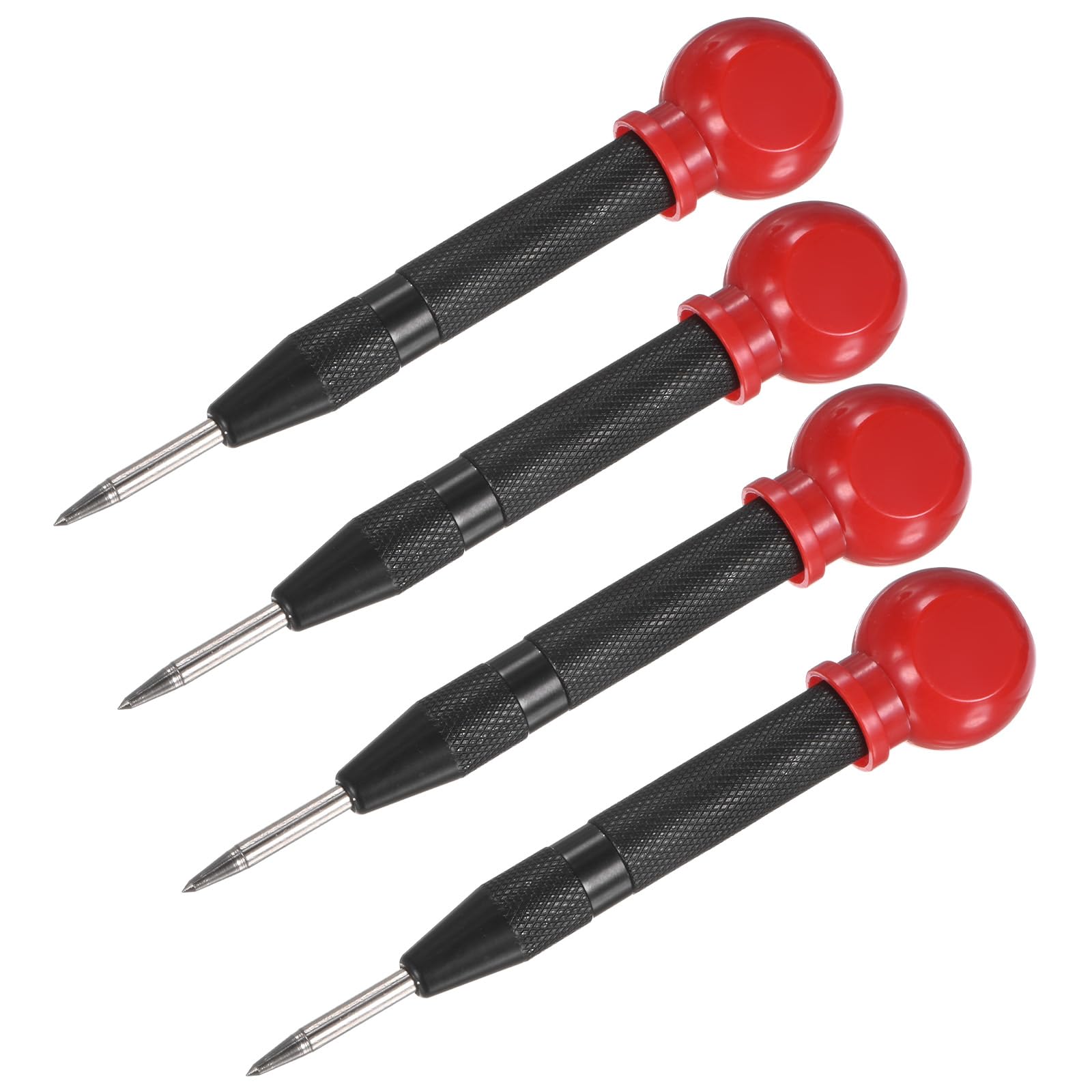 M METERXITY 4-Pack Automatic Center Punch, 133mm HSS Spring Loaded Nail Punch with Palm Cushion Cap for Steel Plate/Wooden Board/Glass, Adjustable Impact Punch Window Breaker Tool [Black]
