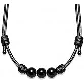Black Tourmaline Choker Necklace for Men Women, Adjustable Wax Nylon Cord