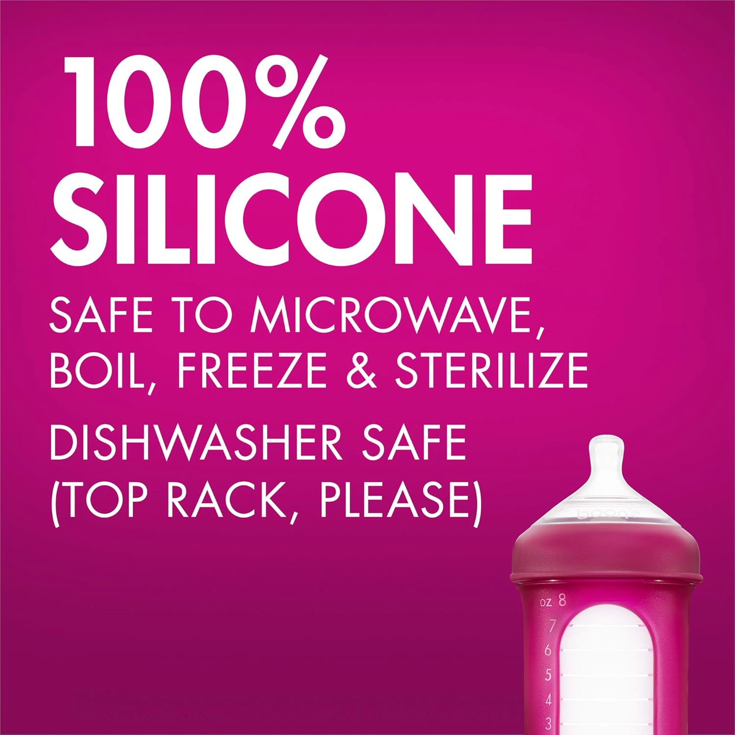 Boon, NURSH Reusable Silicone Pouch Bottle, Air-Free Feeding, 8 Ounce with Stage 2 Medium Flow Nipple (Pack of 3) : Baby