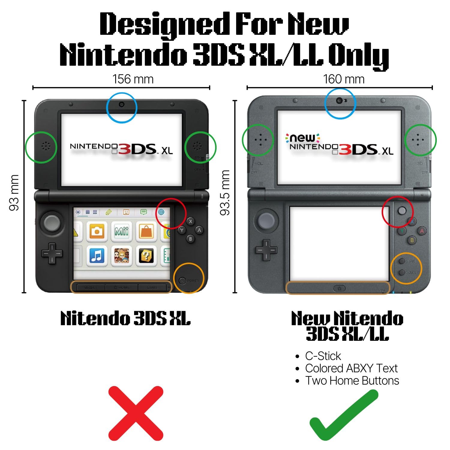 TNP Case Compatible with [ New Nintendo 3DS XL LL 2015 ] - Ultra Clear Crystal Transparent Hard Shell Protective Case Cover Skin [New Modified Hinge-Less Design]
