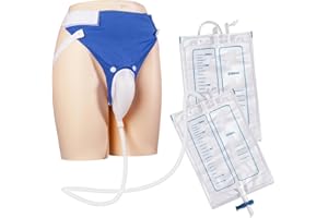 OPSTRA YEE Wearable Urine Collector Set with 2 Drainage Bags (1000ml/2000ml), Reusable Silicone Catheter, Adjustable Cotton Pants, Elderly Men Blue