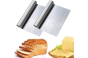 FYHJTRT 2-Pack Stainless Steel Dough Scraper with Measuring Scale，Mirror Polished Multipurpose Bench Scraper & Pastry Cutter 