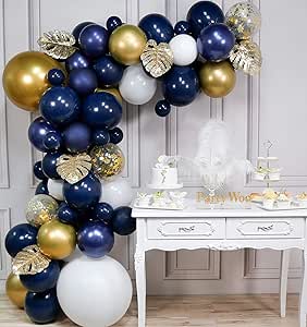 PartyWoo Kit de Guirnaldas de Globos Dorado y Azul, 67 pcs de 5 Hojas