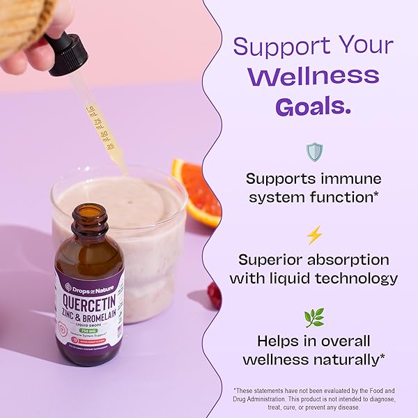 QUERCETIN WITH BROMELAIN & ZINC (5MG) LIQUID DROPS – IMMUNE SUPPORT FOR ADULTS & KIDS – ULTRA-CONCENTRATED BIOFLAVONOIDS – IMMUNE DEFENSE – CELLULAR HEALTH – VEGAN, NON-GMO, GLUTEN FREE – 2 FL OZ