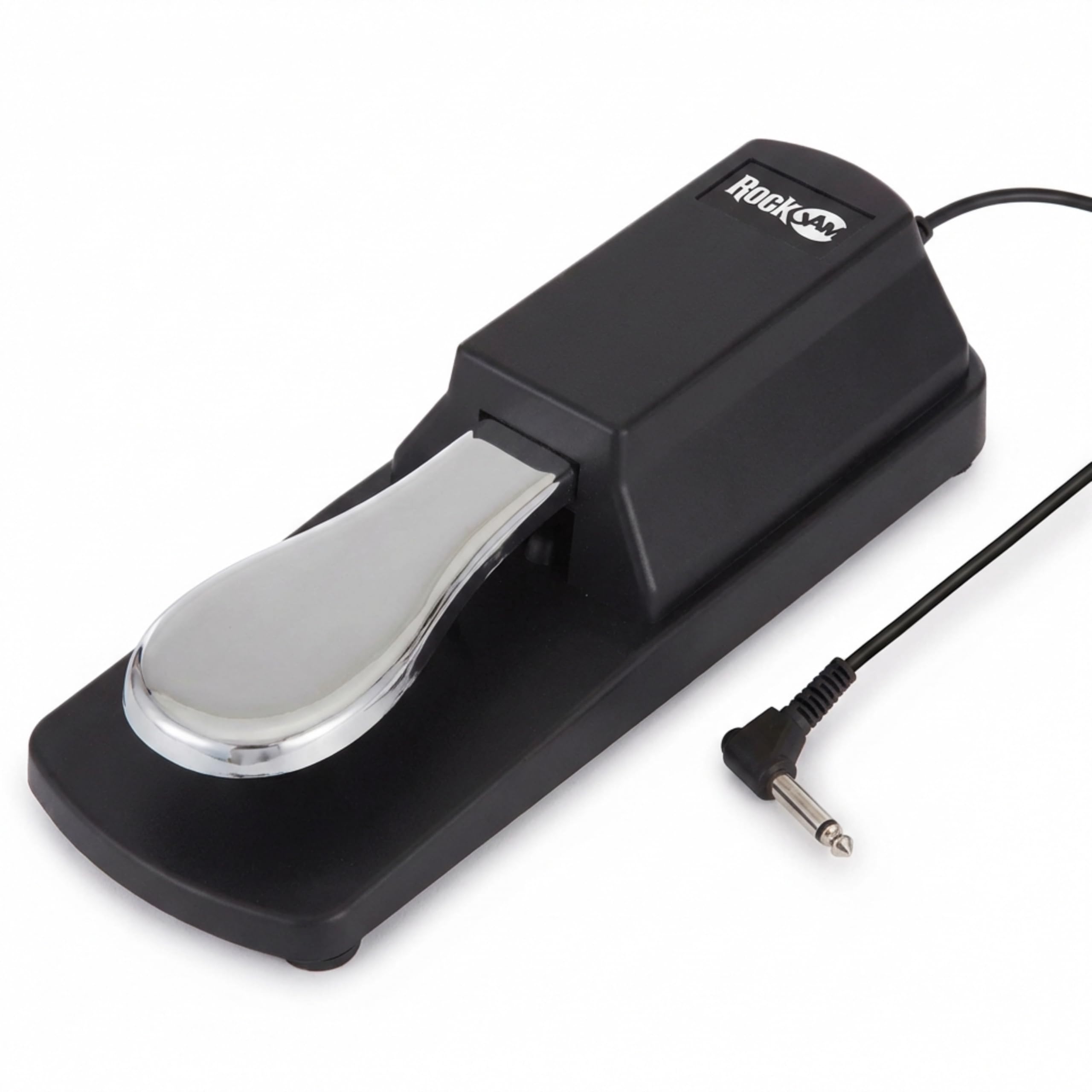RockJam 6.35mm Sustain Pedal with Polarity Switch, Anti-Slip Rubber Bottom, 5.9 ft. Cable & Lessons
