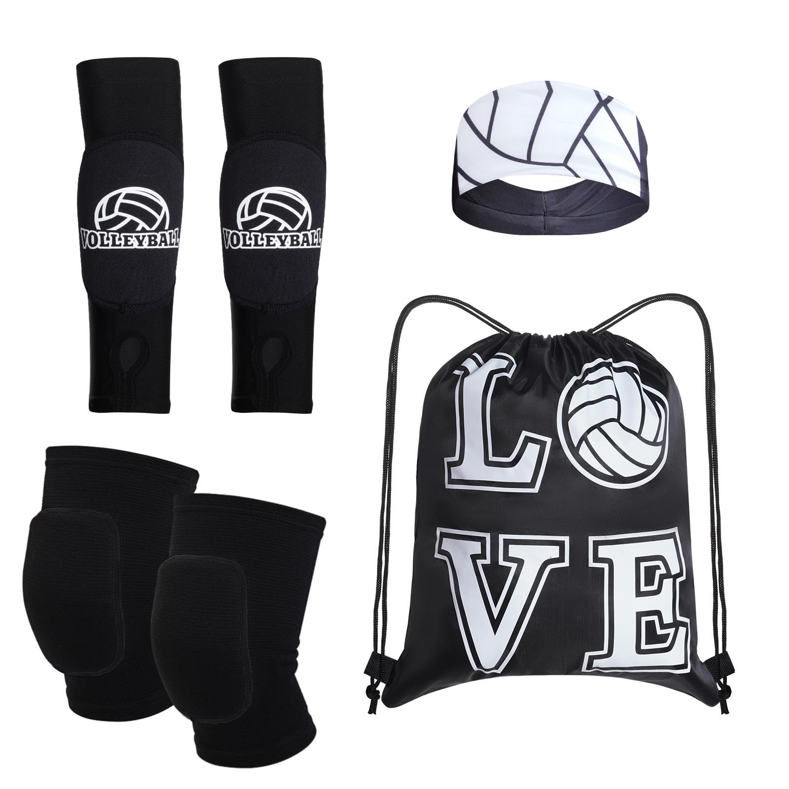 Photo 1 of Topbuti 4 Pcs Volleyball Accessories Volleyball Knee Pads Arm Sleeves Protection Headband Drawstring Bag for Women Training
