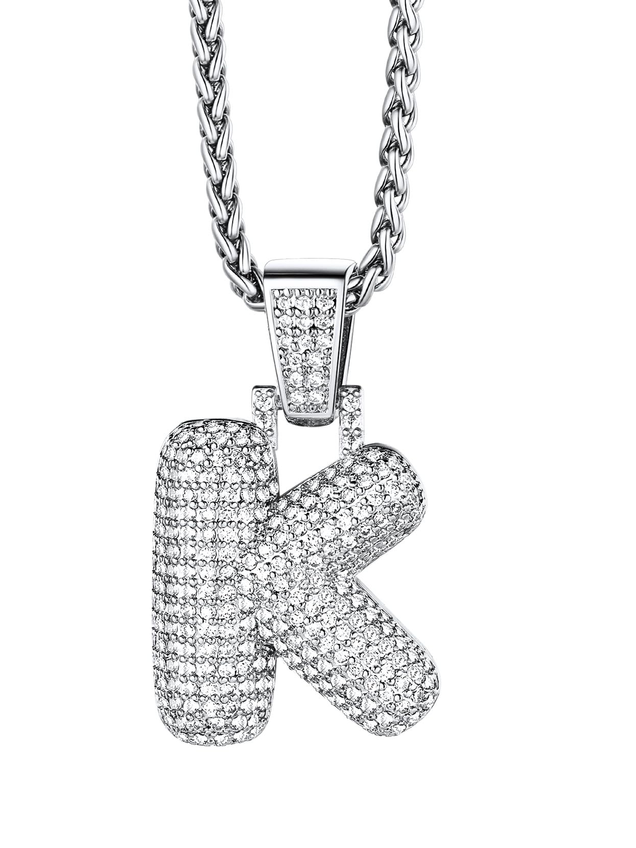 Richsteel k Necklace Bubble Initial Chain Hip Hop Jewellery with Letter Necklaces for Men Boys