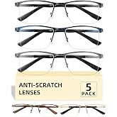 JOLISU 5 Pack Reading Glasses for Men Women, Blue Light Blocking Computer Readers, Metal Half Frame Spring Hinge
