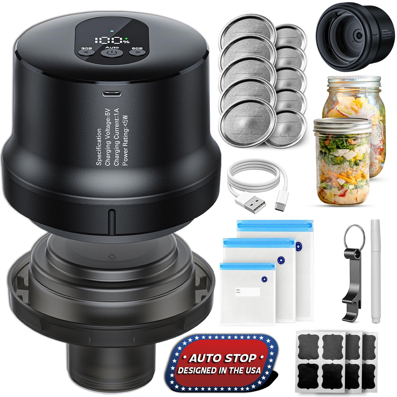 Photo 1 of 2025 Upgraded Fully Automatic Mason Jar Vacuum Sealer for Regular & Wide Mouth Canning Jars, Sous Vide Bags Vacuum Sealer, Portable Mason Jar Sealer Machine Kit, Ideal Gifts for Mom, Wife