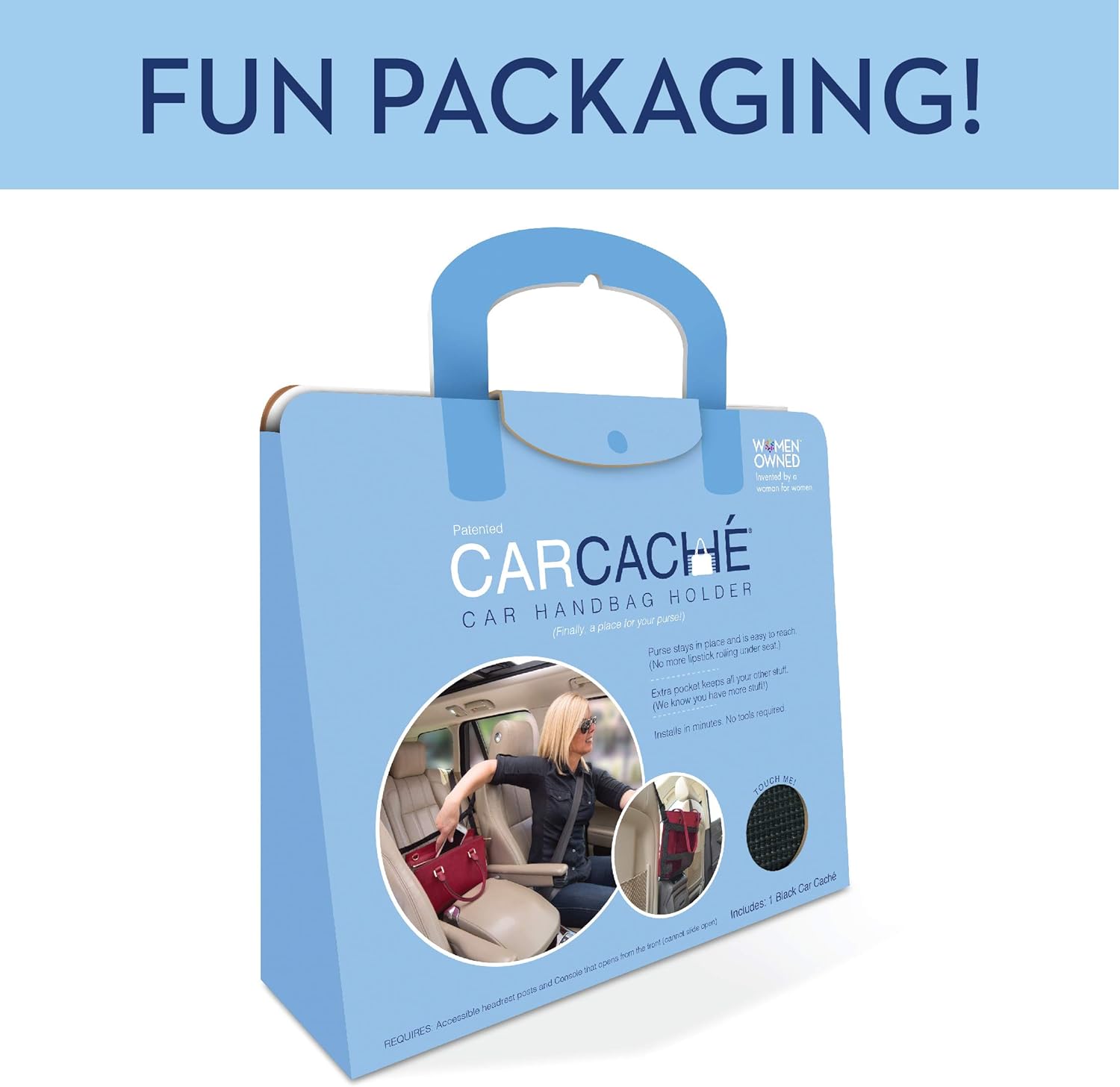 Car Cache - Handbag Holder: Car Purse Storage & Pocket (for Smaller Items) - Helps as Dog Barrier, Too! Original Invention, Patented: Automotive