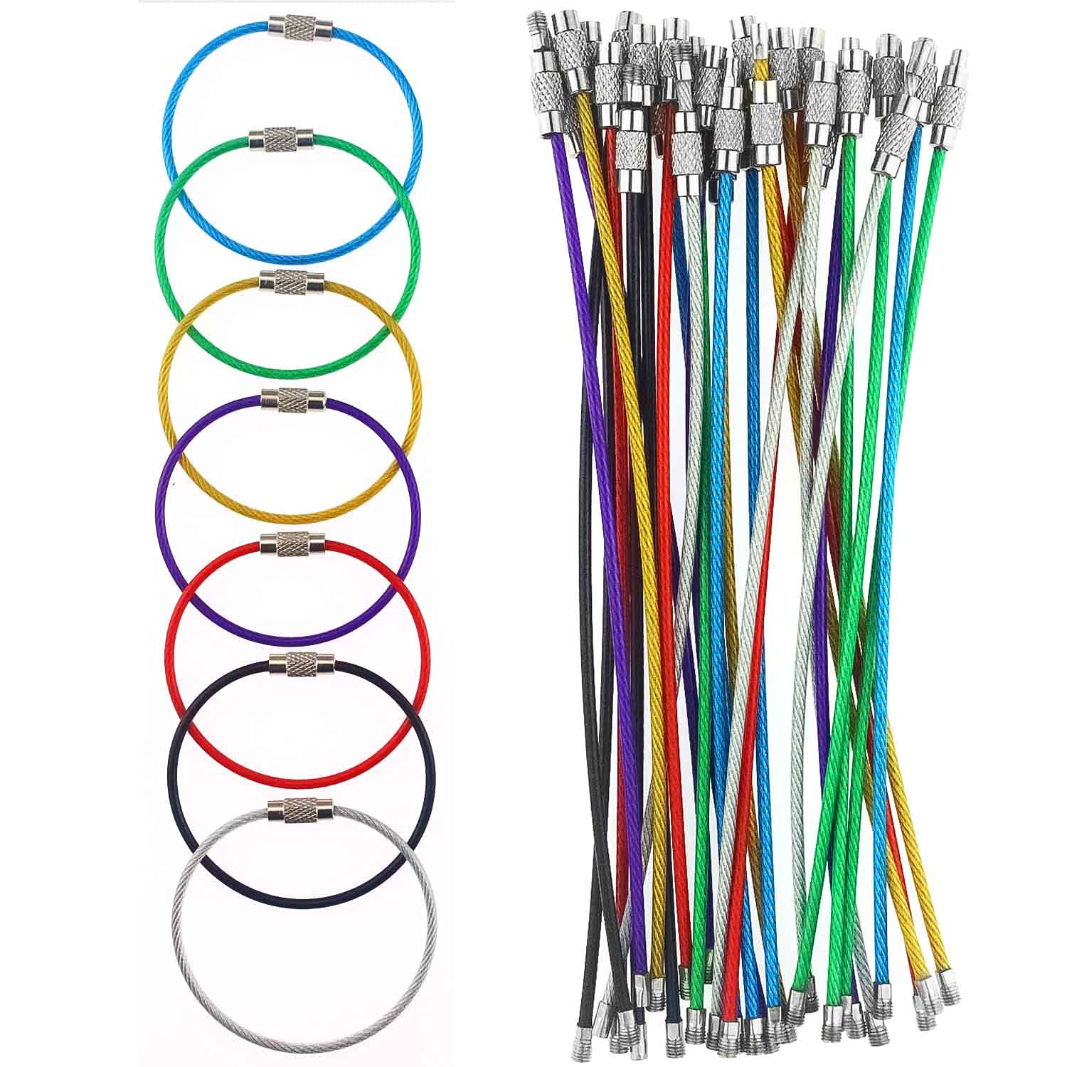 Graplan 35 PCS Wire Keychain Cable Colored Steel Wire Key Chains Stainless Steel Key Ring Loop with Stainless Steel Gear Connecter for Hanging Keys,Flashlight,Pliers,Luggage Tags,ID Tags