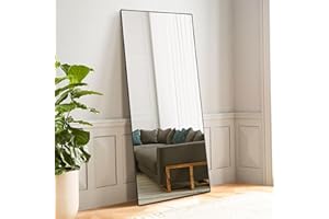 ENJOYBASICS 71"x32" Full Length Mirror with Stand, Large Full Size Body Mirror Hanging or Leaning Against Wall, Aluminum Alloy Wall Mirror, Floor Mirror for Bedroom Living Room Dressing Room, Black