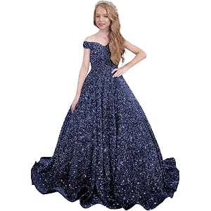 Gcjjbn Off Shoulder Sequin Girls Pageant Dress Sparkly Flower Girl Dresses | A-Line, Long Gown for Wedding Birthday