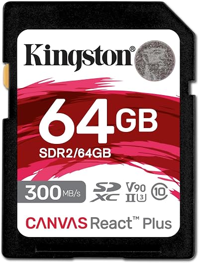 Kingston 64GB SDXC UHS-II U3 V90 Memory Card Canvas React Plus 300R/260W