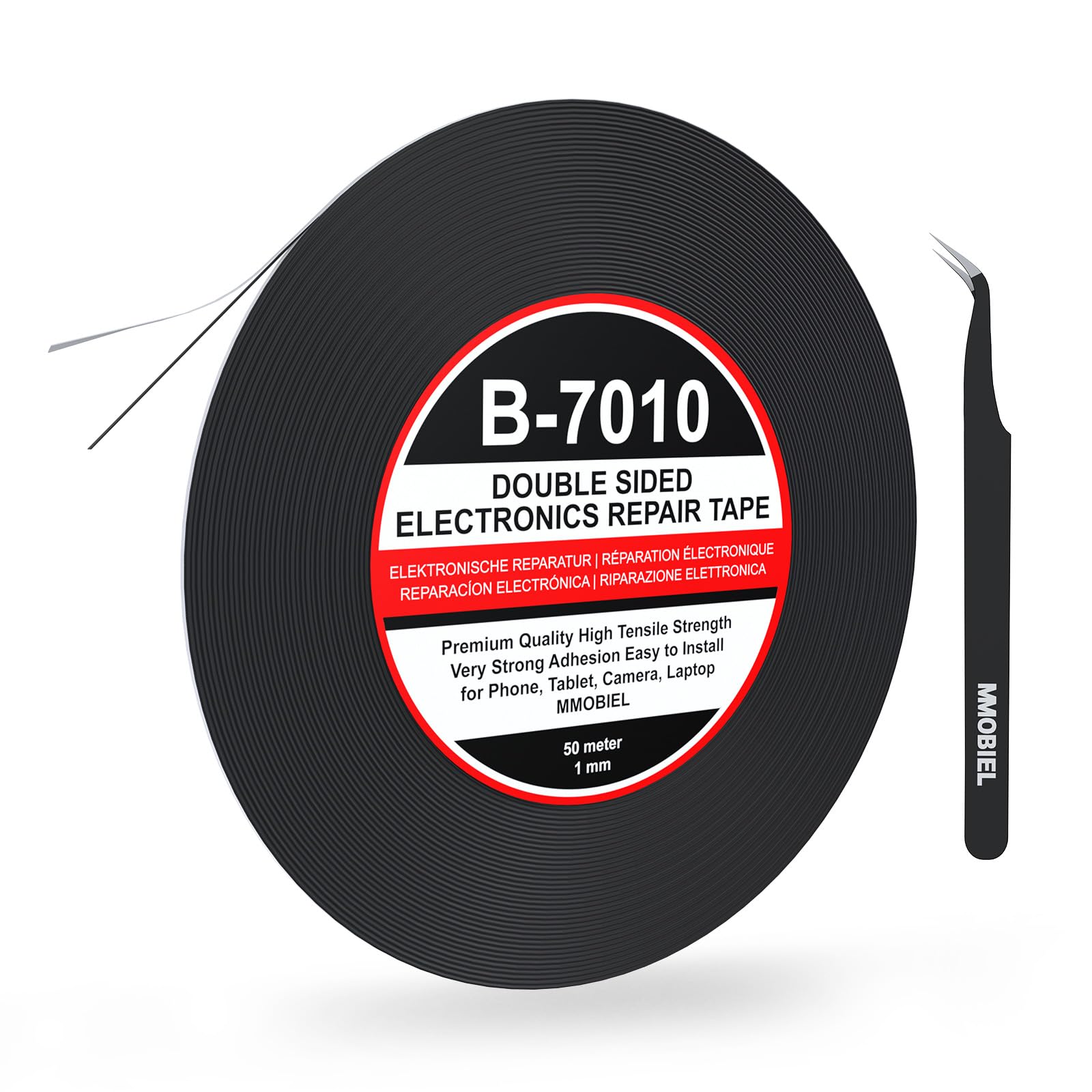 MMOBIEL Double Sided Adhesive Tape 1mm 50m Roll (164ft) Black Ultra Thin Mounting Tape for LCD Screen Repair, Smartphone Tablet Laptop Glass Fix