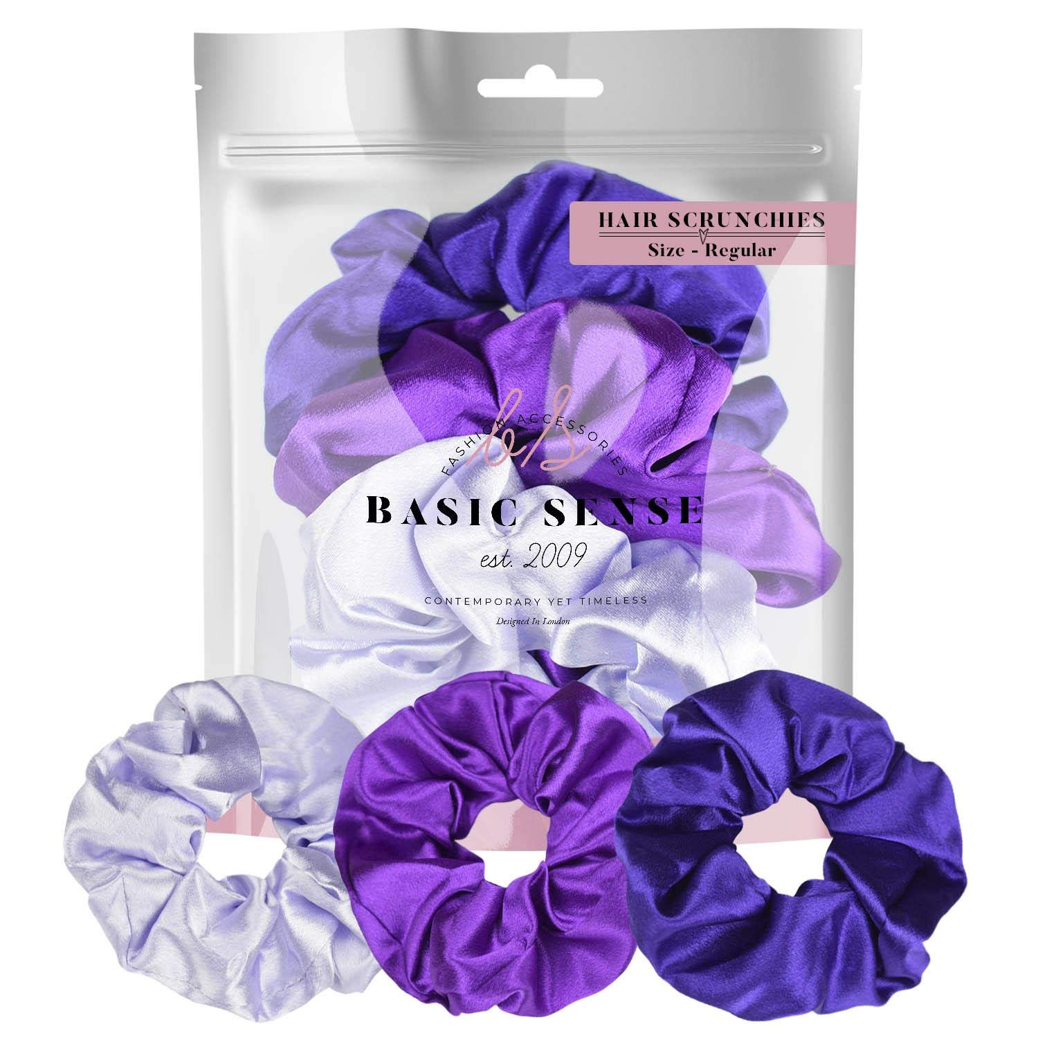Luxurious Shimmering Hair Satin Scrunchies for Women Updo Ponytail Holder Ties Bands Elastic Bobbles Traceless Scrunchy, Purple Assortment