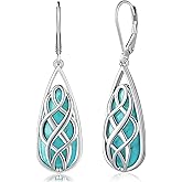 Phyonio Turquoise Earrings for Women, Turquoise Jewelry for Women S925 Sterling Silver Dangle Teardrop Earrings Celtic Design, Boho Jewelry Gift for Friend Lover Mother