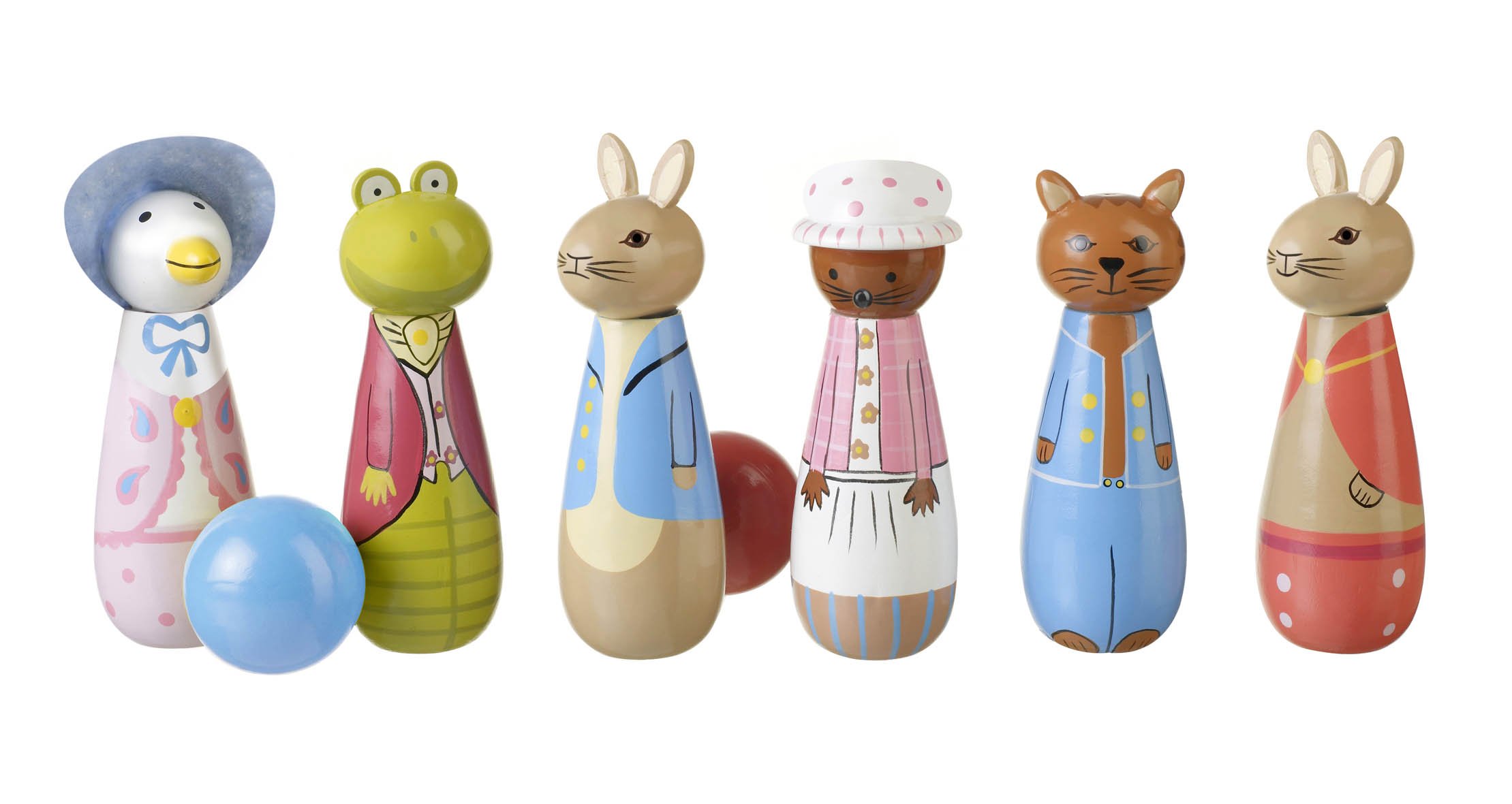 Peter Rabbit Wooden Skittles - Bowling Set Skittles Game Kids, Indoor, Outdoor Garden Games - Beatrix Potter Figures for 2 Year Olds, Toddler - Official Licensed Peter Rabbit Gifts by Orange Tree Toys