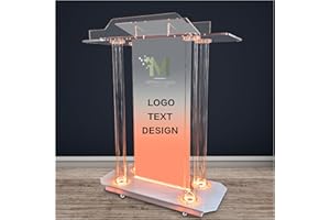 LAYIQDC Church Pulpit,Logo&Text Personalization Pulpit with Wheels,Led Acrylic Church Podium with Rollers& Vertical Reading Platform, 46”Transparent Lecterns for Churches, Classroom