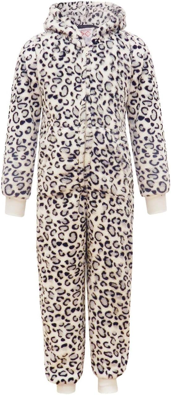 New Girls Onesie All in One Sleepwear Snow Leopard White Pink Animal