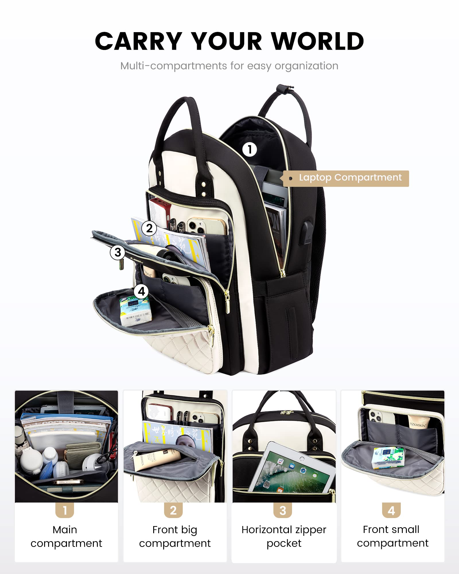 LOVEVOOK Laptop Backpack for Women, Fashion Travel Work Commuter Backpack Purse with USB Port, Lightweight Casual Daypacks, Nurse Teacher College Computer Bag, Fit 15.6