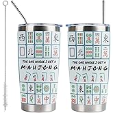 LLKJHGE Mahjong Game Tumbler 20OZ 2PC, Mah Jong Gifts Stainless Steel Tumbler with Lid and Straw, Gifts for Mahjong Players Lovers Travel Coffee Cup (the one where i get a mahjong)