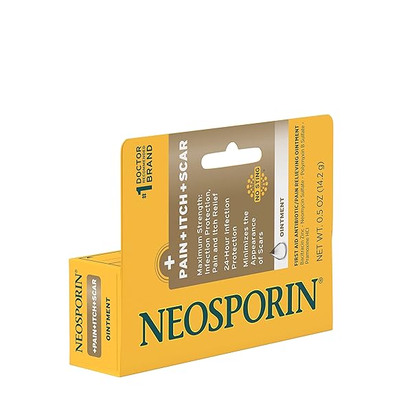 NEOSPORIN ANTIBIOTIC PAIN-RELIEVING, ANTI-ITCH, & SCAR APPEARANCE MINIMIZER OINTMENT WITH NEOMYCIN & BACITRACIN ZINC, 24-HOUR INFECTION PROTECTION FOR MINOR CUTS, SCRAPES & BURNS,.5 OZ