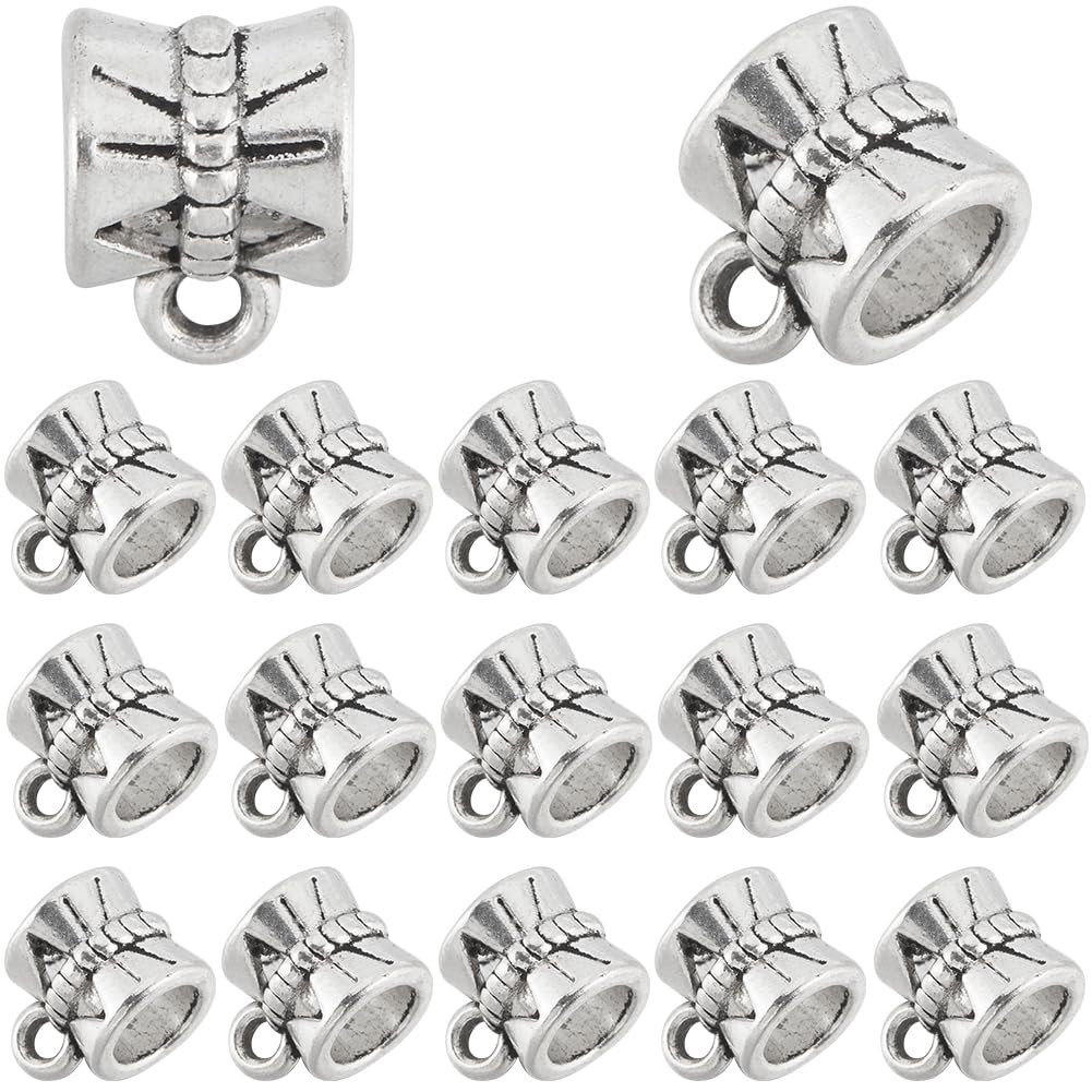 SOFPLATE 1 Box 240Pcs Small Bail Beads Silver Spacer Beads Charms Alloy Textured Tibetan Style Cylindrical Dangle Tube Bead Clasps for Jewellery Making Pendant Necklaces Earrings Supplies DIY Crafts