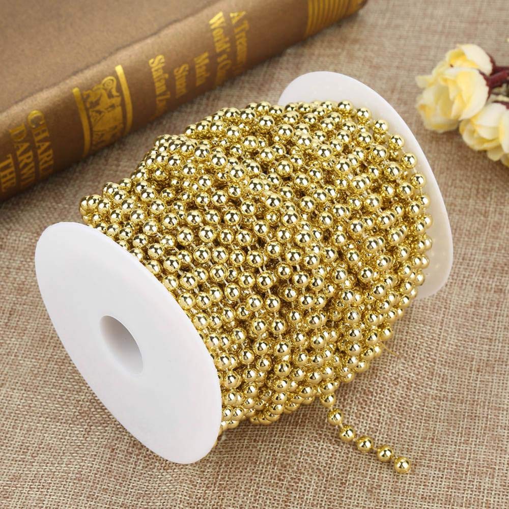 Christmas Decoration 82ft Pearl Bead String, Garland Beaded Trim Strings of Pearls for Wedding and Party Decoration Birthday Christening (Gold)