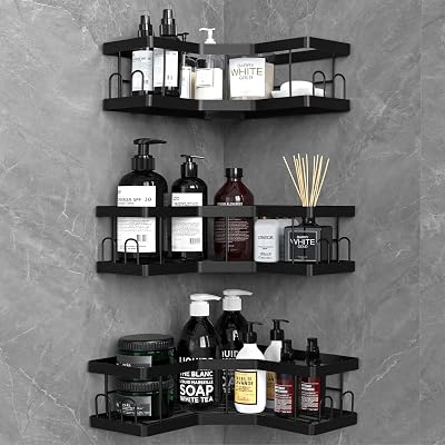 AceMining Shower Caddy 3 Pack Black Adhesive Shelf Rust Resistant Carbon Steel